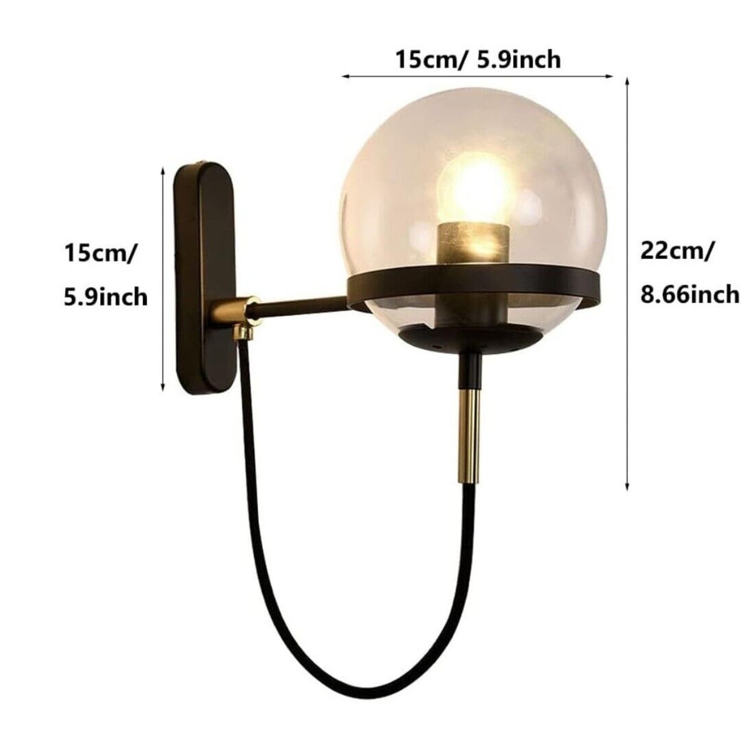 Glass Globe Sconce LED Light Fixture, Industrial, Matte Black (NEW!)