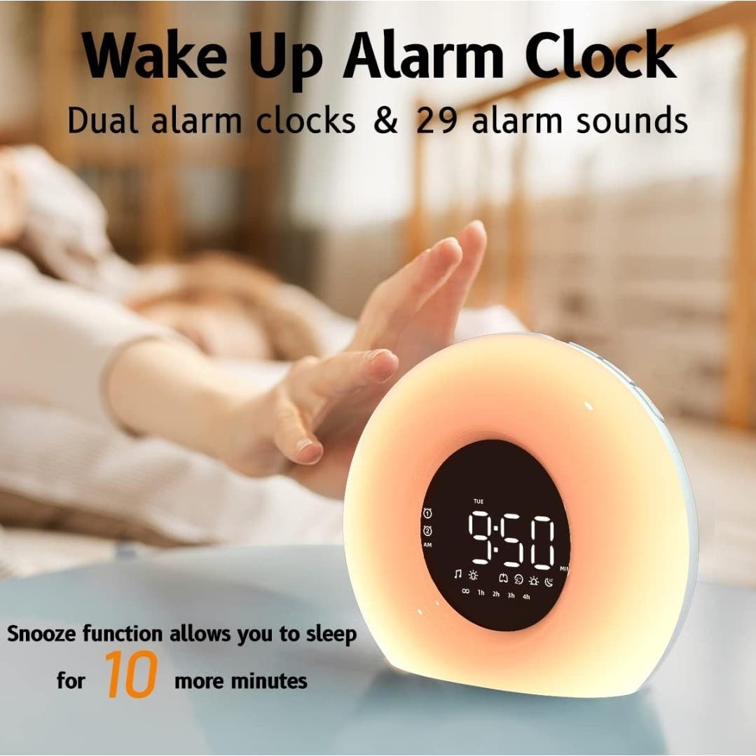 LED Alarm Clock 25 Sleep Sounds, 12 Light Colors
