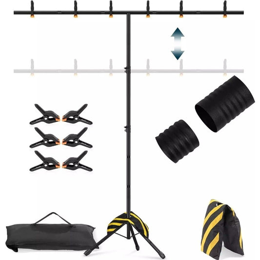 T-Shape Portable Backdrop Stand 8X5.3Ft, Adjustable Photo Background Stand Kit,